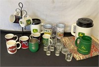 (7) Assorted Mugs, John Deere Cups & Water Jugs