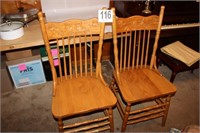 Pair of Oak Spindle style Chairs (Rose Pattern)