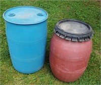 2 - Plastic barrels, 55g & 180L with snap lid