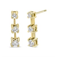 14k Gold Round .25ct Diamond 3-stone Earrings