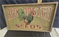 red rooster seed sign wooden