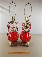 Vintage Red Glass Lamps 29" H