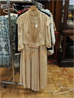 Victorian two-piece dress, ecru satin with