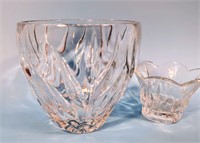 Nice Deep Cut Leaf Glass Vase & Glass Votive
