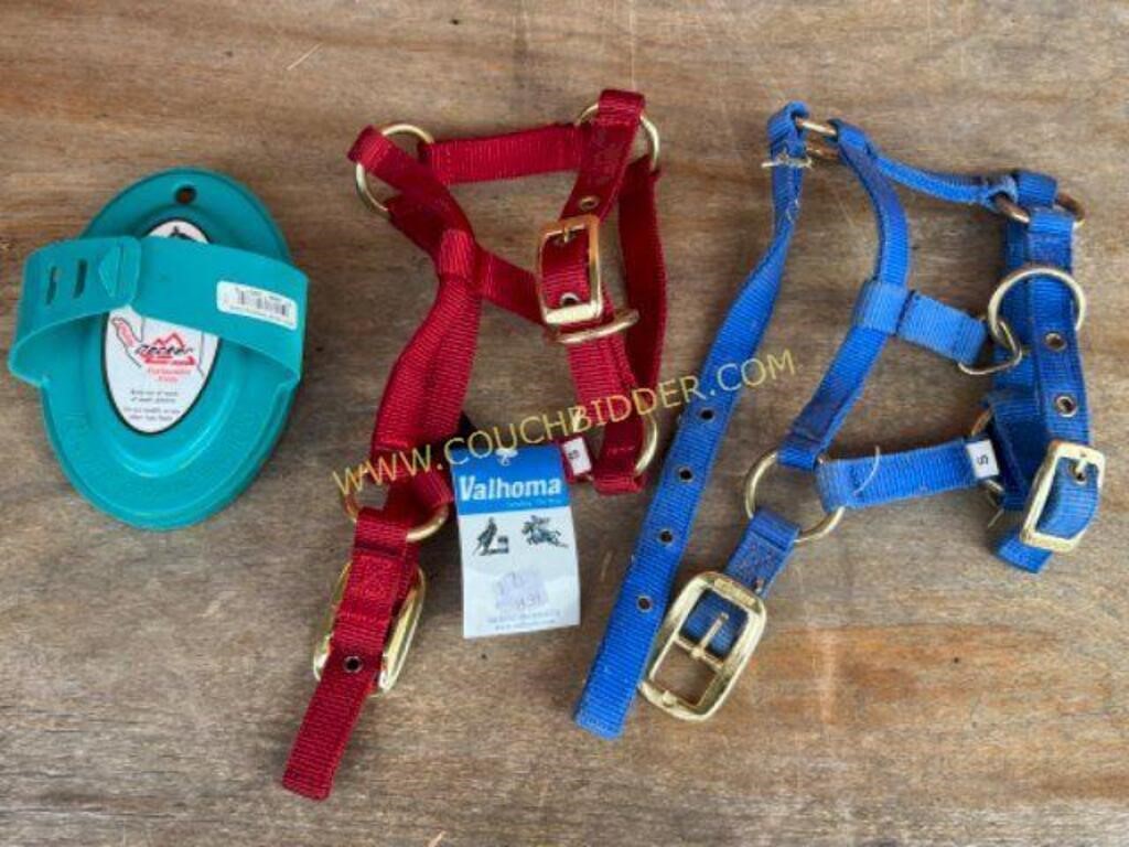 Two Small Horse Halters & Grooming Brush