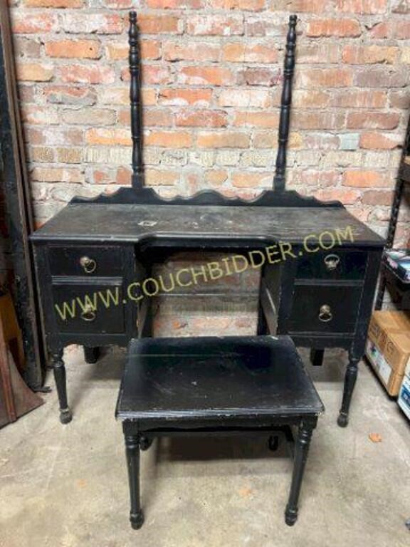 Black Chippy Paint Vanity & Stool