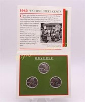 1943 Wartime Steel Cent Mint Set P,D & S Mints