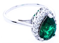 925 Sterling Silver Pear Cut Emerald Green Swarovs