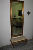 1970s Hall Ornate mirror W/Marble Footstool