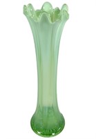 Vintage Opalescent Green Swung Glass Vase, 12.5"H