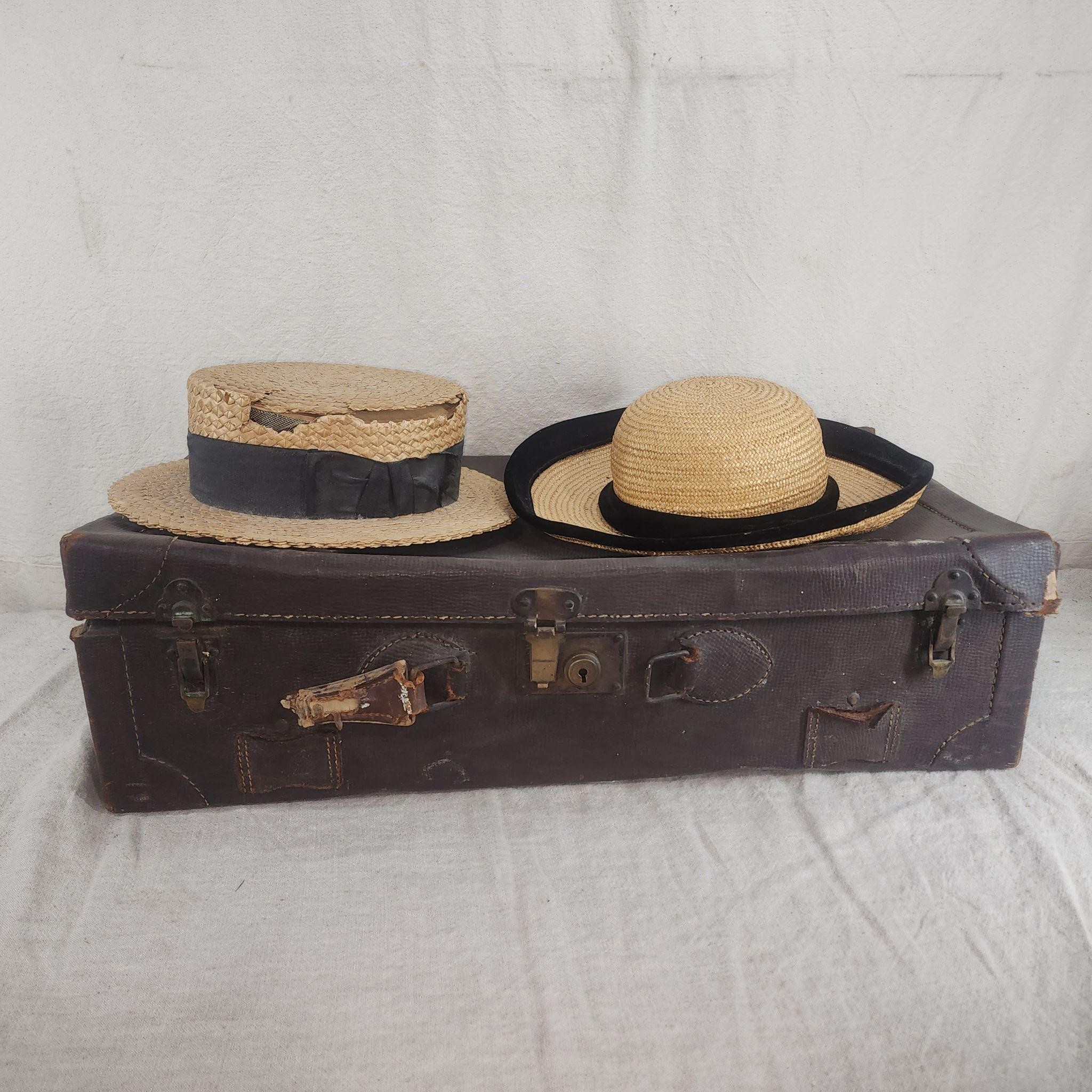 Vintage/antique hats & leather suitcase