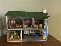 VINTAGE TIN DOLL HOUSE AND FURNITURE