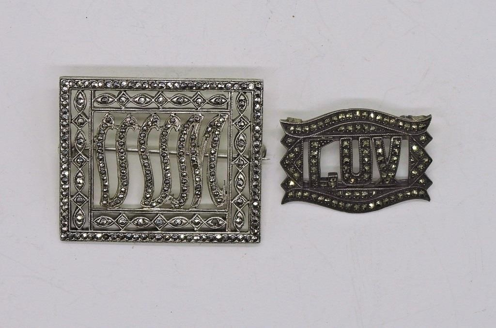 2 Sterling Marcasite Pins