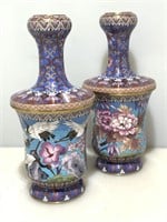 Pair of Vintage Jingfa Cloisonné Floral Crane
