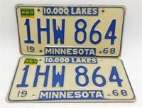 Vintage Pair of 1968 Minnesota License Plates