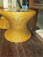 Thick Wicker  Round End Table w/Glass Top