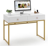 Tribesigns Desk  47  2 Drawers  White/Gold