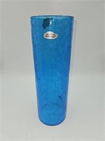 Blenko Blue Crackle Glass Candle Globe 12"