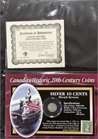 1919 Canada 10 Cents Silver Coin With Stamp- COA