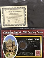 1919 Canada One Cent Coin With Stamp- COA