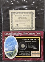 1968 Canada 10 Cents Silver Coin With Stamp- COA