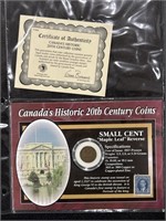 1946 Canada One Cent Coin With Stamp- COA