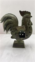 14in Green Rustic Metal Rooster Candle Holder