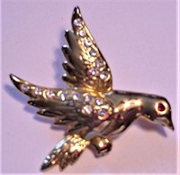 Rhinestone Dove Ruby Eye Goldtone