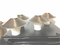 FOUR FROSTED LAMP SHADES, FOUR METAL SHADES