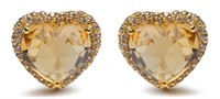 18k Gold Heart 5.99ct Citrine & Diamond Earrings