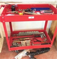 Red roll around cart & misc tools, manifold