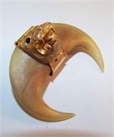 14k Gold Lion & Tooth Pin With Red Eyes