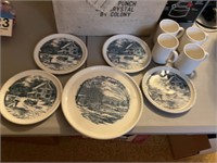 Currier and Ives plates with cups