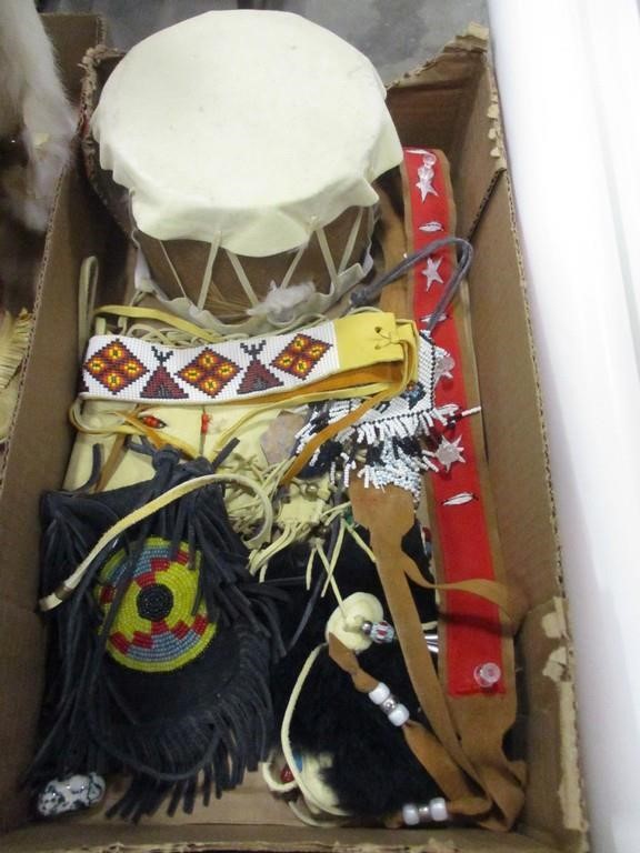 Leather Pouch, Beaded Belts, Drum