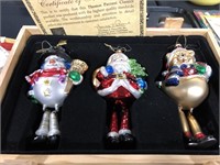 Three Thomas Pacconi Glass Christmas Ornaments.