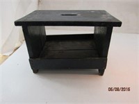 Primitive Green Stool with Shelf on Bottom