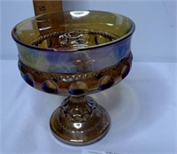VTG Iridescent Amber Glass Compote Bowl 5" tall