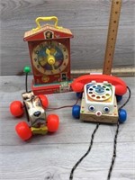 OLD FISHER PRICE TOYS  CLOCK/ DOG/ PHONE OLD FISHE