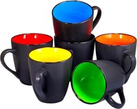 Bruntmor 16 Oz Black Coffee Mugs Set of 6, Large