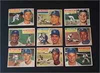 9 Different 1956 Topps Brooklyn Dodgers