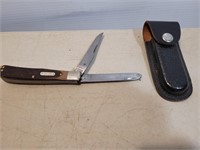 Old Timer Schrade USA 960T Pocket Knife + Leather