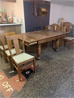 Antique oak table and 6 t-back oak chairs