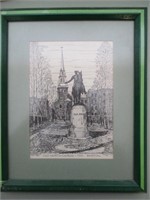 Vintage Pen and Ink Drawing of  Boston Church