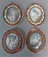 Four Antique Miniature Portraits of Elegant Women