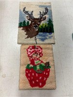 VTG Latch hook rugs, Buck, Strawberry shortcake