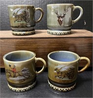 Vintage Irish porcelain 4 mugs outdoor scenes