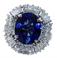 14kt Gold 9.17 ct Oval Sapphire & Diamond Ring