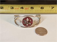 vtg Alpaca Mexican silver cuff bracelet with red