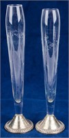 2 Duchin Creation Sterling Silver, Glass Bud Vases