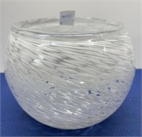 Art Glass Bowl , White Swirls
